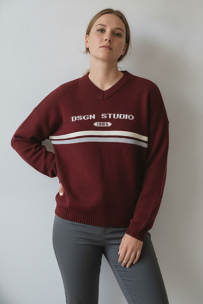 Boohoo Červený Pletený Pulovr Do Véčka Oversized Vintage
