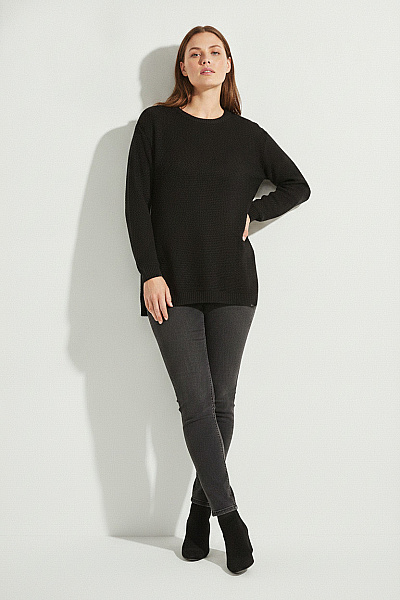 Boohoo Černý Pletený Pulovr S Dlouhým Rukávem Asymetrický Basic Velikost 46