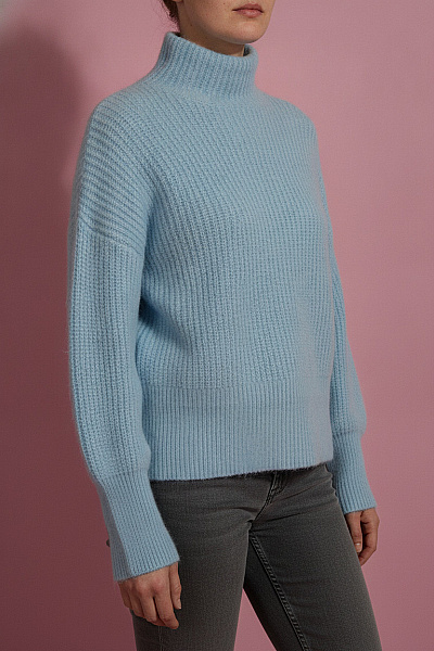 Boohoo Dámský Modrý Pletený Rolák Oversized S Balonovými Rukávy