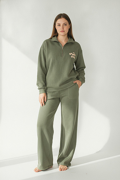 boohoo Dámský khaki oversized komplet se zipem | boohoo | obrázek 3