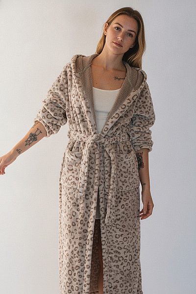 Boohoo Dámský župan S Kapucí Leopardí Vzor Měkký