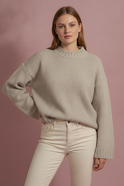 Boohoo Béžový Pletený Pulovr Se Stojáčkem Oversized Vel. S