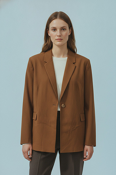 The Drop Hnědé Dámské Sako S Jedním Knoflíkem Oversized Velikost 5XL