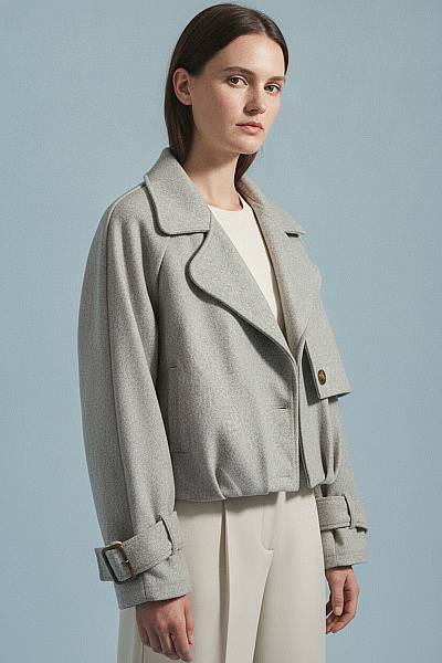 Boohoo Šedý Krátký Elegantní Kabát Vel. 42