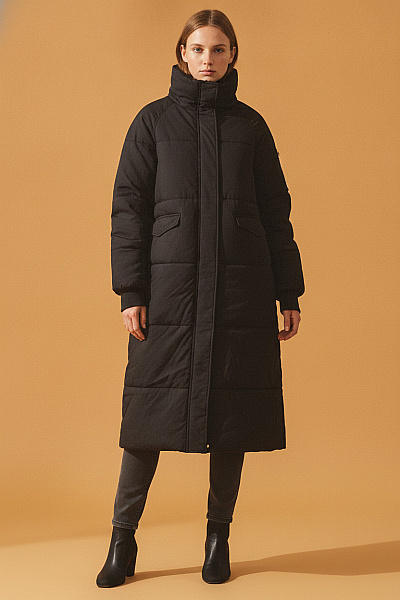 Boohoo Černá Dlouhá Prošívaná Zimní Bunda Puffer Velikost 36