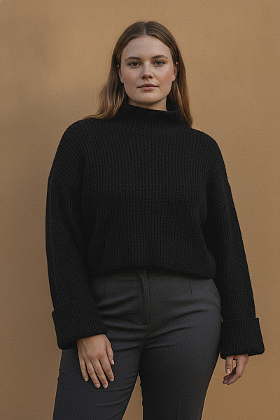Boohoo Černý Crop Pletený Rolák Velikost 48