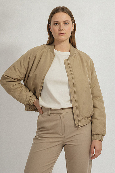 Boohoo Dámská Khaki Bomber Bunda Se Zipem Krátká Do Pasu Velikost 46