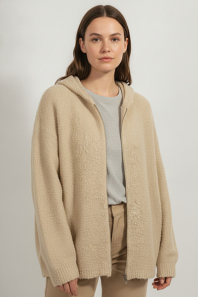 Boohoo Béžový Dámský Kardigan Na Zip Oversized Chlupatý Vel. 44
