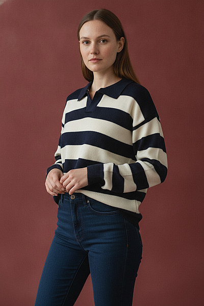 Boohoo Černobílý Pruhovaný Pulovr S Límečkem Vintage Velikost 34