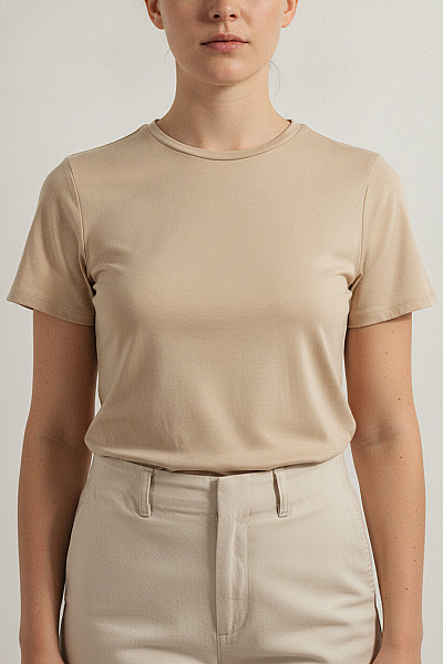 Boohoo Dámské Tričko S Krátkým Rukávem Basic Béžové Bavlněné