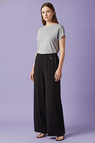 COUTURE LINE Černé široké Kalhoty S Vysokým Pasem A Zdobením Velikost 36