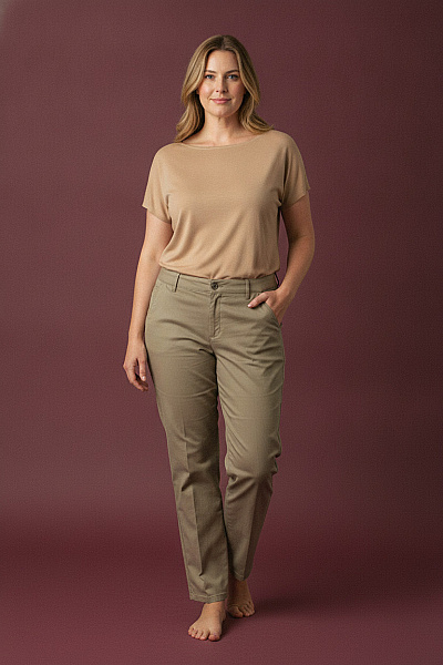 HELENA VERA Dámské Bavlněné Chinos Kalhoty Khaki Vel. DE 23