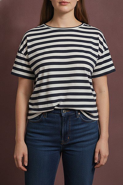 THOM By Thomas Rath Dámské Pruhované Tričko S Krátkým Rukávem Crop Top Vel. 46