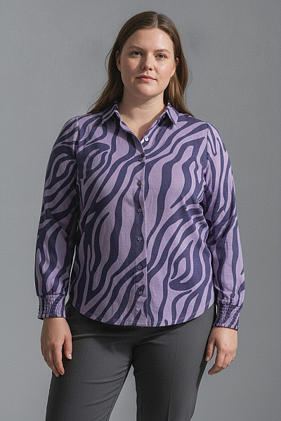 Curvy Me Dámská Košile S Dlouhým Rukávem Fialová Tygrovaná Vzorovaná Velikost 40