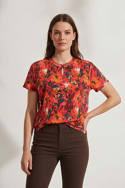 COUTURE LINE Dámské Tričko S Krátkým Rukávem Květinový Vzor červené Vel. 46