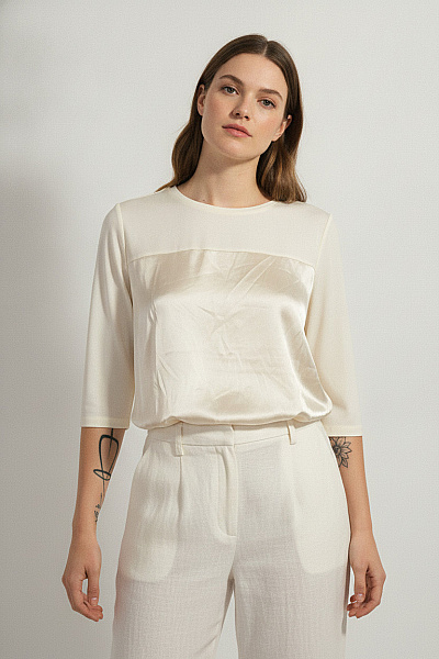 Curvy Me Dámská Halenka S 3/4 Rukávem Saténová Lesklá Elegantní