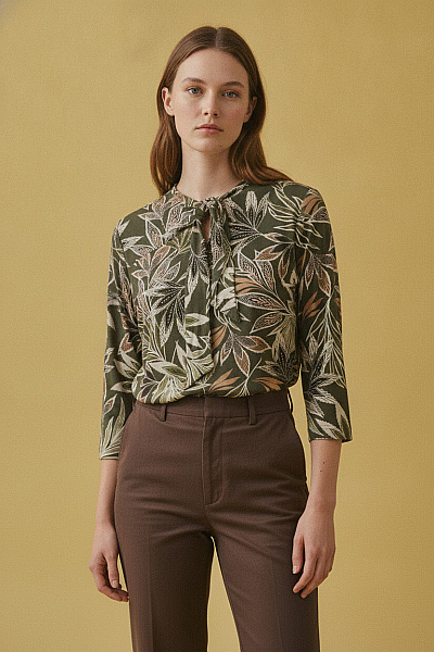 COUTURE LINE Zelená Halenka S Potiskem Listů A 3/4 Rukávem Velikost 44