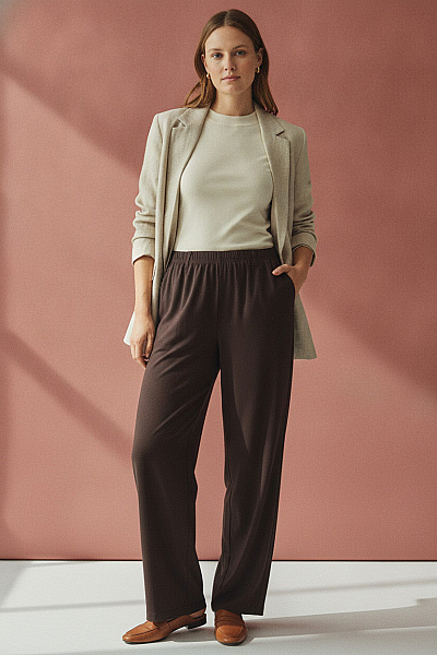COUTURE LINE Hnědé široké Kalhoty S Gumou V Pase Vel. 36