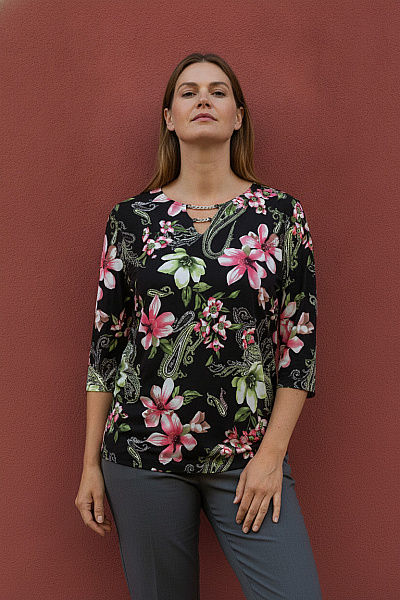 COUTURE LINE Dámská Halenka S Krátkým Rukávem A Květinovým Potiskem Vel. 50