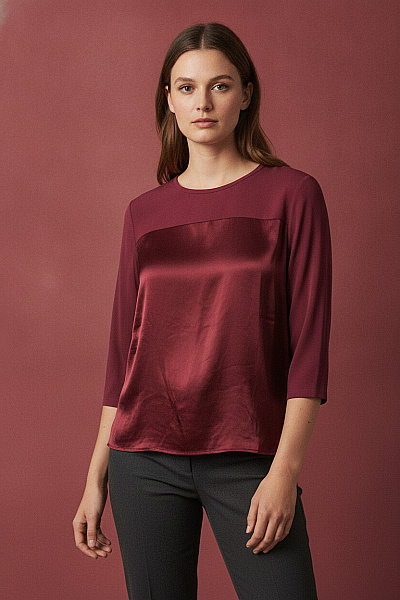 Curvy Me Dámská Halenka červená Saténová S 3/4 Rukávem Elegantní