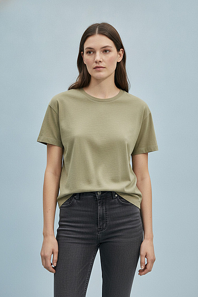 THOM By Thomas Rath Dámské Tričko S Krátkým Rukávem Khaki Basic Crop Top Vel. 36