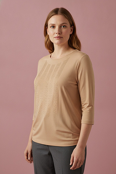 COUTURE LINE Béžová Halenka S Kamínky Pro Plnoštíhlé Velikost 50