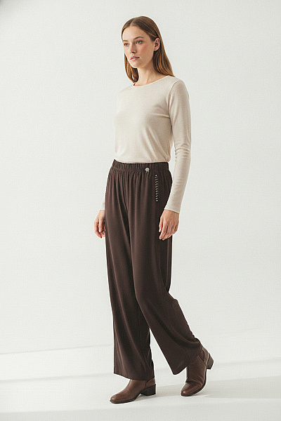 COUTURE LINE Černé široké Kalhoty S Vysokým Pasem A Zdobením Velikost 36