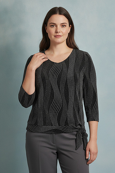 COUTURE LINE Černé Elegantní Tričko S Dlouhým Rukávem A Uzlem Vel. 46