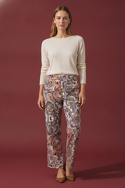 PFEFFINGER Barevné široké Kalhoty S Vysokým Pasem Paisley Boho Vel. DE 17