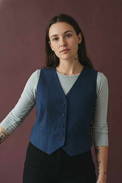 C'est Tout Pánská Modrá Lyocellová Vesta Elegantní Bez Rukávů Vel. 40