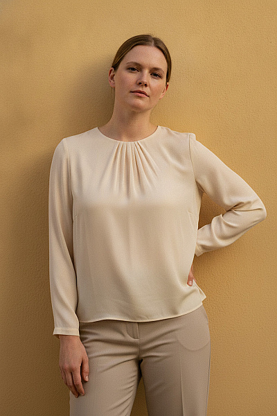 THOM By Thomas Rath Béžová Elegantní Halenka S Dlouhým Rukávem Velikost 42