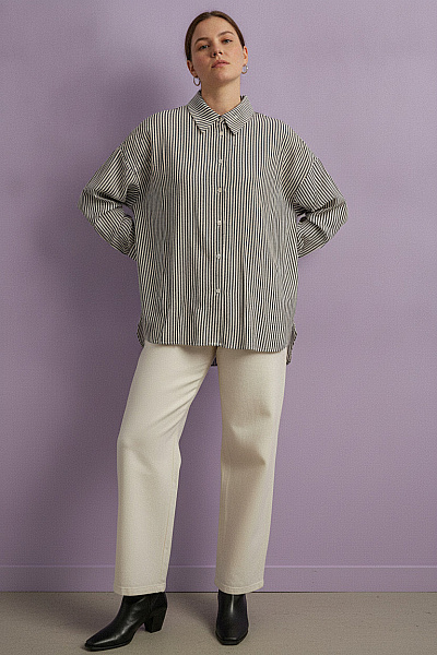 THOM By Thomas Rath Černobílá Pruhovaná Košile Oversized Ležérní Vel. 44