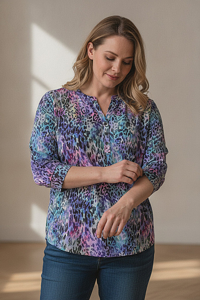 COUTURE LINE Dámská Barevná Halenka S Potiskem A 3/4 Rukávem Vel. 48