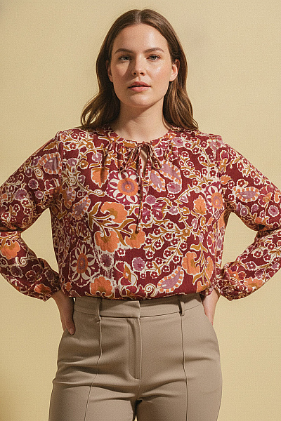 Curvy Me Barevná Dámská Halenka S Dlouhým Rukávem Boho Vzorovaná Velikost 46
