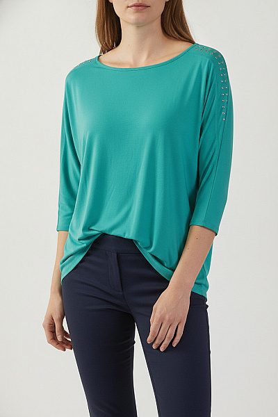 COUTURE LINE Zelená Dámská Halenka S Kamínky A Netopýřími Rukávy Vel. 42