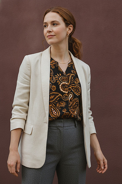 COUTURE LINE Dámská Halenka S Potiskem A 3/4 Rukávem Hnědá Vel. 46