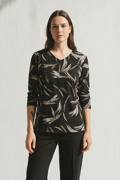 COUTURE LINE Dámská Halenka S Dlouhým Rukávem Vzorovaná Na Zip Vel. 48