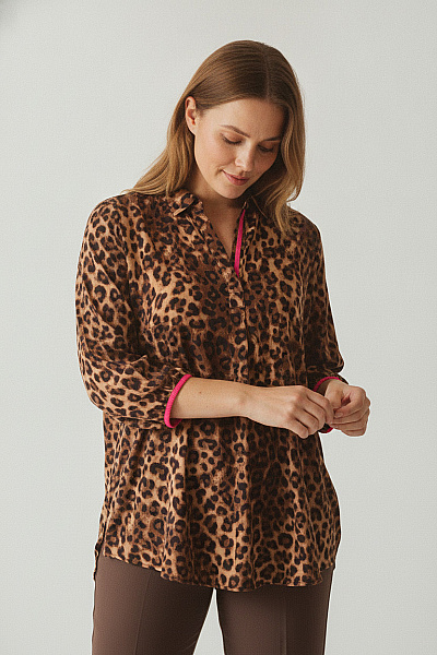 Curvy Me Hnědá Dámská Halenka S Leopardím Vzorem A Límečkem Vel. 50