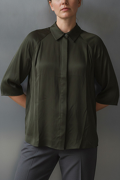 Judith Williams Dámská Khaki Košile S Krátkým Rukávem Volná Elegantní Vel. 44