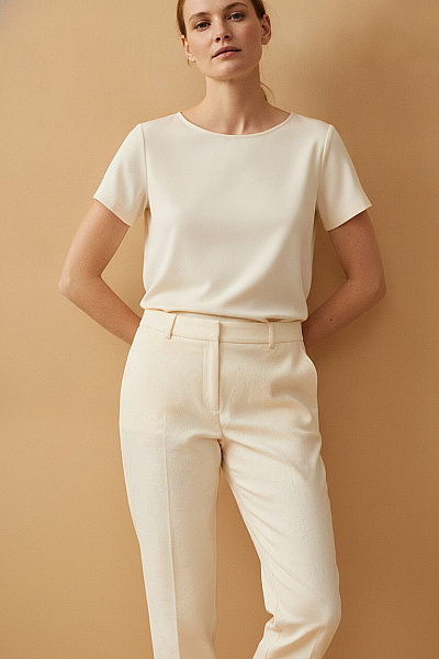 Alfredo Pauly Béžové Letní Kalhoty S Kapsami A Pružným Pasem Velikost 46