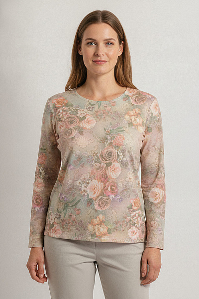 OVANTI GLOW Dámská Halenka S Dlouhým Rukávem Květinová Vintage Vel. 46