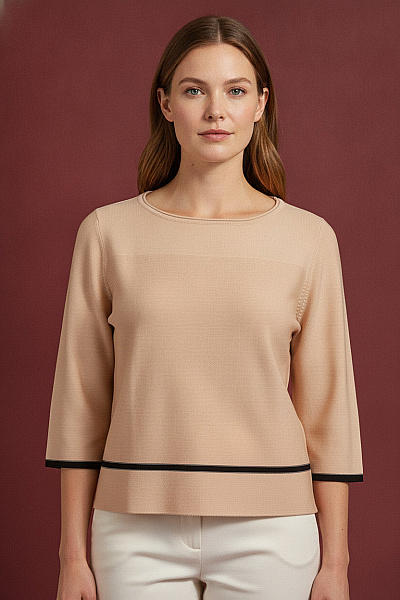 PFEFFINGER Béžová úpletová Halenka S 3/4 Rukávem Elegantní