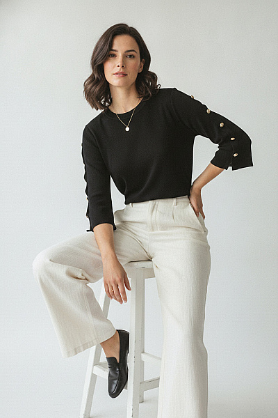Judith Williams Černá Elegantní Halenka S 3/4 Rukávem A Kamínky Velikost 46