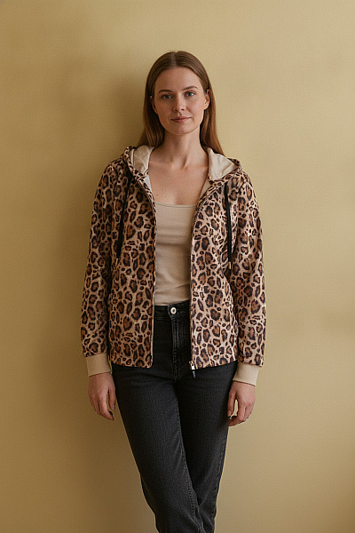 Belinda Gold Dámská Leopardí Bunda S Kapucí Se Zipem Vel. EU 44