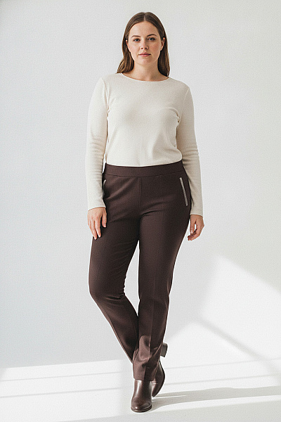 Curvy Me Hnědé Elegantní Kalhoty S Lampasem Vel. 46