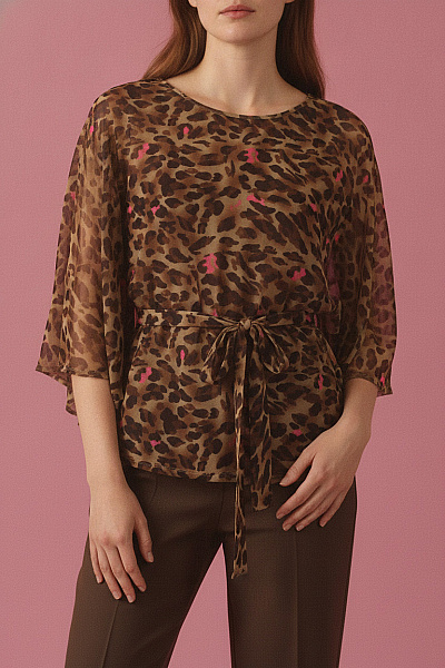 Belinda Gold Hnědá Halenka S Leopardím Vzorem A Vázačkou Vel. 40