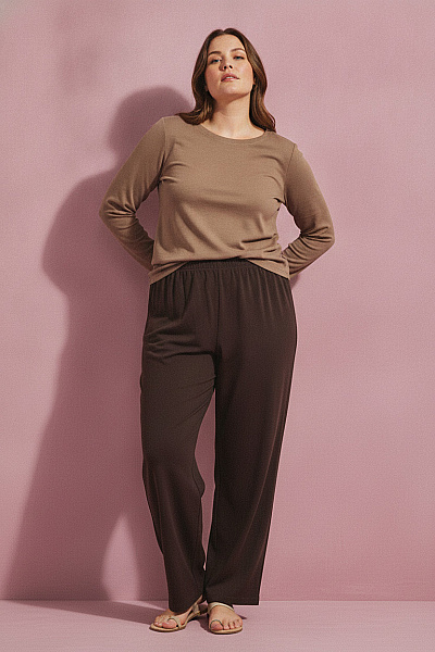 COUTURE LINE Hnědé Volné Kalhoty Pro Plnoštíhlé S Pružným Pasem Vel. 24