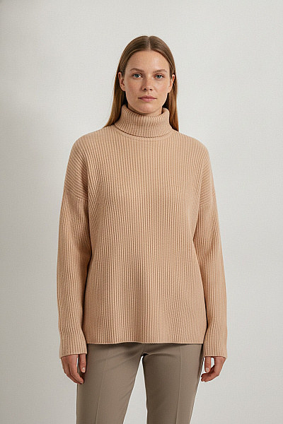 C'est Tout Béžový Vlněný Rolák Oversized žebrovaný