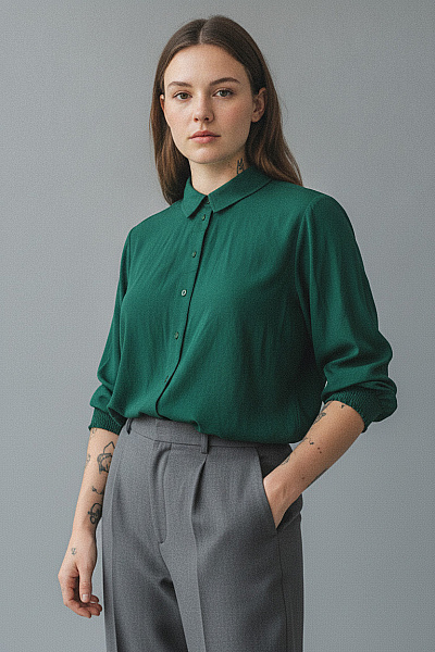 Curvy Me Dámská Zelená Košile S Dlouhým Rukávem Ležérní Velikost 50