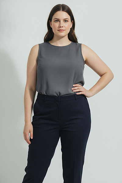 Fiora Blue Černé Elegantní Společenské Kalhoty S Kapsami Velikost 50